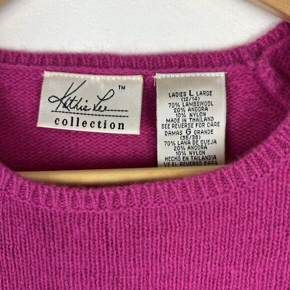 Vintage Kathie Lee Hot Pink Lamswool Angora Short Sleeve Sweater L y2k 90s Flaw - Picture 4 of 7